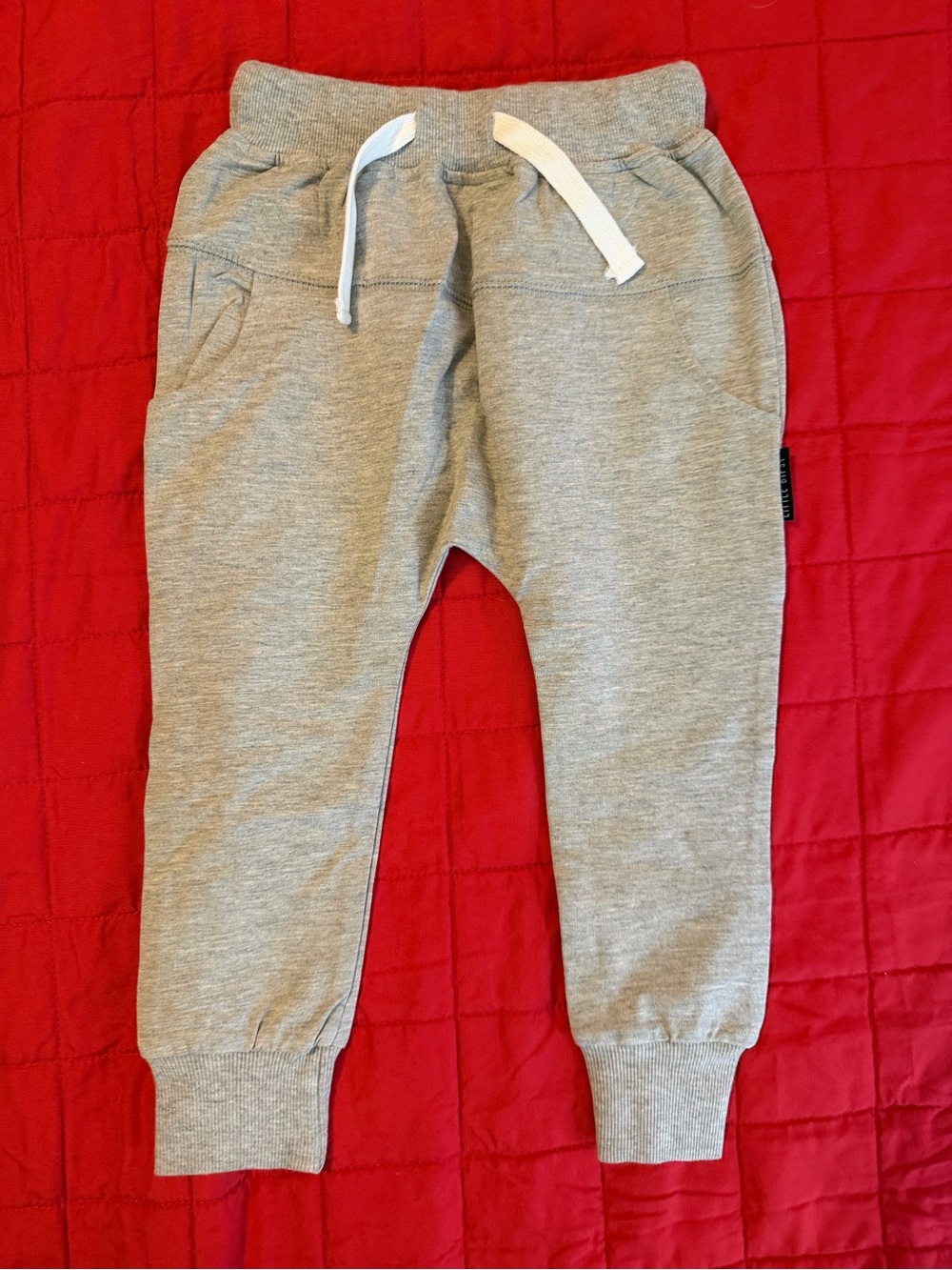 Little Bipsy Gray Jogger Sweatpants with White Drawstring